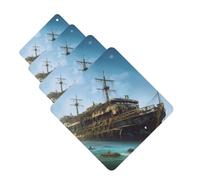 Abandoned Cruise Ship At Sea Car Air Fresheners 4 Pcs Square Hanging Car Air Freshener Fragrance Scented Cards Auto Mirror Pendant Aromatherapy Tablets For Car Home Office Closet Bathroom