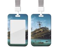 Abandoned Cruise Ship at Sea Id Badge Holder with Lanyard Waterproof Key Card Holder Case Id Card Protector with Clear Id Window Name Tags for Women Men Work Office Doctor Nurse