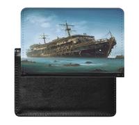 Abandoned Cruise Ship at Sea Passport Holder Cover Wallet Case PU Leather Passport Book Card Holder for Travel Must Haves