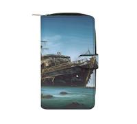 Abandoned Cruise Ship at Sea Wallet Multifunctional Leather Wallets for Men Compact Long Wallet Credit Card Holder Passport Bag