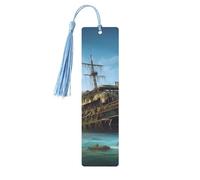 Abandoned Cruise Ship at Sea Wood Bookmarks 5 Pcs with Tassels,Pendant Unique Handmade Craft DIY Wooden Bookmarks Cute Wood Hanging Tags Ornaments for Book Lovers Birthday Teachers Gift