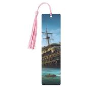 Abandoned Cruise Ship at Sea Wood Bookmarks 5 Pcs with Tassels,Pendant Unique Handmade Craft DIY Wooden Bookmarks Cute Wood Hanging Tags Ornaments for Book Lovers Birthday Teachers Gift