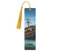 Abandoned Cruise Ship at Sea Wood Bookmarks 5 Pcs with Tassels,Pendant Unique Handmade Craft DIY Wooden Bookmarks Cute Wood Hanging Tags Ornaments for Book Lovers Birthday Teachers Gift