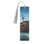 Abandoned Cruise Ship at Sea Wood Bookmarks 5 Pcs with Tassels,Pendant Unique Handmade Craft DIY Wooden Bookmarks Cute Wood Hanging Tags Ornaments for Book Lovers Birthday Teachers Gift