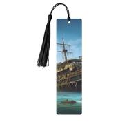 Abandoned Cruise Ship at Sea Wooden Bookmarks 5 Pcs,Handmade Double-Sided Printed Book Marks Page Markers with Black Tassels Book Accessories Gift for Book Lovers Women Men