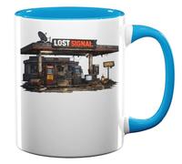 Abandoned Gas Station with Lost Signal Sign Ceramic Tea Coffee Mug Light Blue