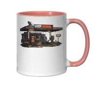 Abandoned Gas Station with Lost Signal Sign Ceramic Tea Coffee Mug Pink