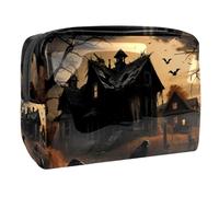 Abandoned House Black Ravens Cosmetic Bag for Women, Travel Toiletries Bags Large PVC Makeup Handy Pouch Organiser with Zipper