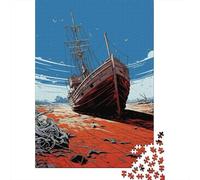 Abandoned Shipwreck on Deserted Island Jigsaw Puzzle for Adults, 1000 Pieces, 52x38cm/1000pcs; A Calm After-work Activity; White Card Pieces with Reduced Dust