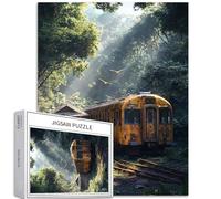 Abandoned Train in The Forest 1000 Piece Jigsaw Puzzles for Adults Birds Flying Scene Art Jigsaw Puzzle Colorful DIY Puzzles for Home Decoration Gifts Family Puzzle Perfect for Game Nights 50×70cm