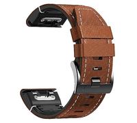 Abanen 22mm Quick Fit Leather Watch Band for Garmin epix Pro 47mm/Fenix 7/Fenix 6/Fenix 5, Leather Fiber Strap with Soft Silicone Stitching Sweatproof, Brown, Quick Fit 22mm, Classic
