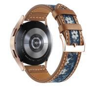 Abanen Denim Leather Watch Band for Samsung Galaxy Watch 4 / Galaxy Watch 5, 20mm Canvas Fabric Strap with Soft PU Leather Lining Wristband for Galaxy Watch 4 Classic 42mm / 46mm (Brown-Blue)