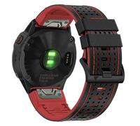 Abanen Leather with Silicone Lining Watch Bands for Garmin Fenix 7 / Fenix 6 / Fenix 5 / epix Pro 47mm, Quick Fit 22mm Dual-Color Soft Sweat-proof Wrist Strap for Quatix 7 / Approach S62 (Black-Red)