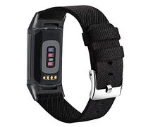 Abanen Women and Men Band for Fitbit Charge 6 / Charge 5, Soft Woven Canvas Nylon Quick Dry Wrist Strap, Black, 21mm, 5.12"-8.07" (130mm-205mm)
