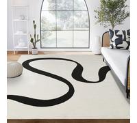 Abani Abstract Beige/Black Area Rug - 4'x6' - Modern Curved Line Design - Deco Collection - Easy to Clean - Durable for High Traffic Areas - Bedroom, Office & Kitchen - Medium Pile
