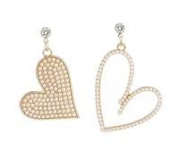 Abaodam 1 Pair Pearl Rhinestone Inlaid Alloy Drop Earrings Asymmetrical Heart Design Stylish Ear Rings for Women Bride Jewelry