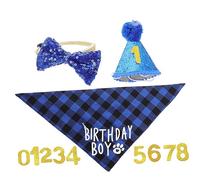 Abaodam 1 Set Dog Birthday Costume Set Boy Dog Accessories with Bandana Headdress Number Decoration Bow Tie Unique Pet Birthday Party Gear