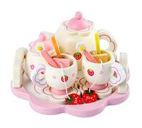Abaodam 1 Set Pink Wooden Tea Set Simulation Tea Ware Playset for Pretend Play Educational Fun for Birthdays and Parties Random Color