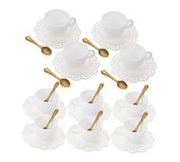 Abaodam 10 Sets Miniature Coffee Cup Set White Dollhouse Mugs with Lace Edge Saucers and Metal Spoons Realistic Tiny Plastic Cups for Role Playing DIY Crafts Dollhouse Kitchen Accessories