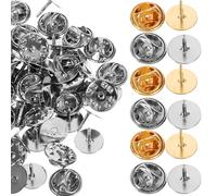 Abaodam 100 Sets Locking Pin Backs for Lapel Pins Brooches Badge with 10mm Flat Head Iron Material Gold and Silver DIY Jewelry Making Accessories for Crafts