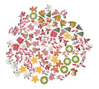 Abaodam 100pcs Christmas Wooden Buttons Two-Hole Painted Tree and Festive Patterns DIY Sewing Crafts Supplies for Holiday Decorations