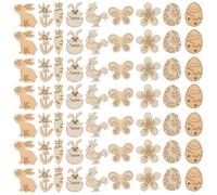 Abaodam 100pcs Easter Wooden DIY Craft Set Unfinished Wood Slices with Rabbit Egg Chick Flower Butterfly Grass Shapes for Table Decoration Spring Party Random Style