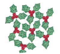 Abaodam 100pcs Green Holly Berries Fabric Patches for Christmas DIY Crafts Embellishments for Packaging Trees Wreaths Clothing Decoration