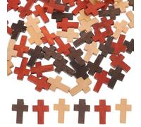 Abaodam 100pcs Lightweight Wooden Cross Charm with Holes for DIY Crafting and Necklace Making, Small Pocket Prayer Pendant with Smooth Surface and Grain, for Spiritual Gatherings