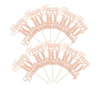 Abaodam 10pcs Glitter Birthday Cupcake Picks Pink Cake Toppers for Happy Anniversary Party Decorations with Shimmering Gold Finish Versatile for Birthday and Celebration Supplies