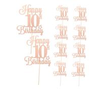 Abaodam 10pcs Glitter Happy Birthday Cupcake Toppers Pink Cake Picks for Anniversary Party Decorations Sparkling Cake Accessories for Birthday Celebration