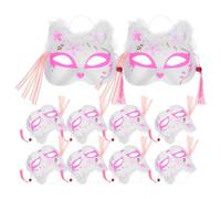Abaodam 10pcs Japanese Fox Mask Half Face Plush Cosplay Masks with Built-in LED Lights for Breathability Suitable for Halloween Parties and Anime Cosplay