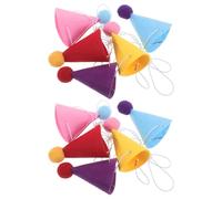 Abaodam 10pcs Mini Colorful Pet Birthday Hats with Pom Poms Adjustable Strap Small Dog Cat Party Caps for Puppies Rabbits Holiday Christmas Year Accessories