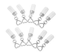 Abaodam 10pcs Mini Glass Bottle Keychains with Heart Rings Clear Vials for DIY Crafts Portable Reusable Craft Bottles for Wedding Party Favors and Decoration
