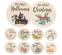 Abaodam 10pcs Wooden Cards for Growth Double-Sided Photography Props Monthly Discs for Newborns Unique Keepsake for Social Media Sharing