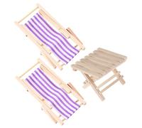 Abaodam 12 Scale Dollhouse Miniature Lounge Chairs and Foldable Beach Table Model, Purple Striped Miniature Beach Furniture for Dollhouse Decoration