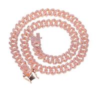 Abaodam 12mm Rose Gold Link Chain Necklace for Men, Pink Alloy Hip-Hop Inch Retro Neck Jewelry, Lightweight Stylish Neck Decoration for Boys and Young Men