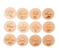 Abaodam 12pcs Baby Milestone Cards Monthly Growth Commemorative Photography Props Stylish Leaf Design Baby Birth Cards