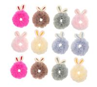 Abaodam 12pcs Cute Baby Hair Rope Plush Rabbit Ear Hair Bands For Children Soft Elastic Accessories For Toddler Girls Colorful Furry Ties For Ponytails