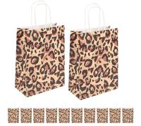 Abaodam 12pcs Kraft Paper Gift Tote Bags with Leopard Animal Print, Easy Storage and Stable Design, for Craft Markets and Festivals, Reusable Candy Pouch for Party Supplies