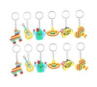 Abaodam 12pcs Mexican Party Keyrings Vibrant Cartoon Cactus Sombrero Guitar Designs Fade Resistant Bulk Keychain Bag Fillers for Cinco De Mayo Festive Celebrations