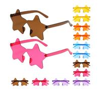 Abaodam 12pcs Rimless Star Shaped Sunglasses Bulk Frameless Colorful Star Sunglasses Set with Tea, Rose Red, Orange, Night Market Yellow, Blue, Purple for Festival Halloween Cosplay Party