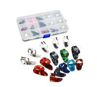 Abaodam 15pcs Guitar Thumb Finger Picks Set with Portable 15-grid Storage Box Featuring Mixed Material Picks for Guitar and Bass Random Color