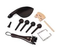 Abaodam 15pcs Violin Ebony Fittings Accessories Set with Tailpiece, Chinrest, Endpin, Tail Gut and 4 Pegs Black - Complete Violin Parts Kit for String Instrument Maintenance