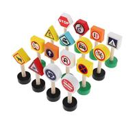 Abaodam 16Pcs Wooden Traffic Signs Playset for Engaging Preschool Learning and Vibrant Road Signs for Traffic Safety and Imaginative Roleplay