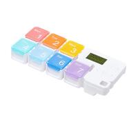 Abaodam 1pc Compartment Portable Smart Medicine Storage Case with Timer Alarm Rainbow Colored See-Through Lids Easy-Open Design Four Daily Reminders for Medication Management