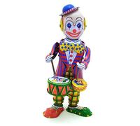 Abaodam 1PC Tinplate Drumming Cartoon drumming clockwork toy creepy doll Clown Robot wind up toys childrens wind up toy clown drummer kids playset iron desktop clown office props Metal