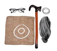 Abaodam 1set Grandma Costume Accessory Boys and Girls Cosplay Outfit Realistic Wig Glasses and Necklace for Halloween Parties and