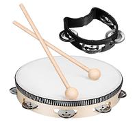 Abaodam 1set Hand Drum Mallets and Tambourine Percussion Instrument for Adults Easy to Grip Wooden Drumsticks Versatile for Parties Dance and Church Events