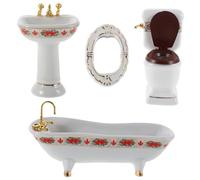 Abaodam 1set Scale Bathroom Furniture Set Complete Ceramic Dollhouse Accessories with Bathtub Toilet and Basin for Boy Girl Pretend Play and Decoration