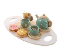 Abaodam 1Set Wooden Afternoon Tea Pretend Play Tea Party Set with Teapot Teacup for Miniature House Decor Play Kitchen Ornaments
